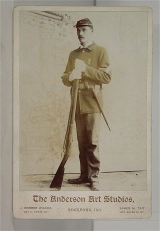 1880s Indian War Army Infantry Soldier Cabinet Card Photograph Armed Infantryman