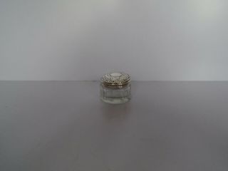 Small Antique Arts & Crafts Glass Dressing Table Pot With Solid Silver Top