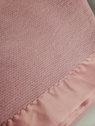 Vintage Acrylic Blanket Made In USA Waffle Satin Trim Baby Pink Size 66 