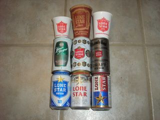 9 Lone Star Beer Items,  6 Cans & 3 Cups,  Lone Star Brewing Co/,  San Antonio,  Tx