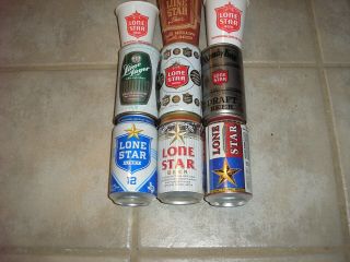 9 LONE STAR BEER ITEMS,  6 CANS & 3 CUPS,  LONE STAR BREWING CO/,  SAN ANTONIO,  TX 2