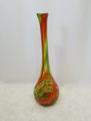 Vintage Hand Blown Art Nouveau Glass Vase 20 " Tall Orange Green