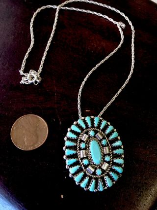 Vintage Navajo Sterling Silver Petite Point Turquoise 20” Necklace 10g Signed