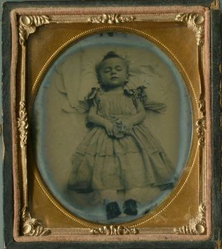 6th Plate Ruby Ambrotype Creepy Victorian Post Mortem With Flowers