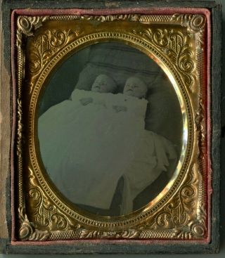 6th Plate Tintype Of A Creepy Victorian Postmortem Of Twins