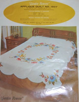 Vintage Tobin Garden Flowers Applique Quilt Kit 1507 79 " X 97 " 49