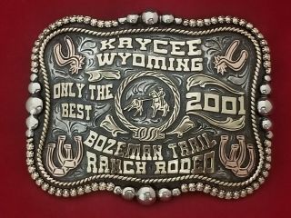 2001 Vintage Rodeo Trophy Belt Buckle Kaycee Wyoming Ranch Rodeo Champion 239