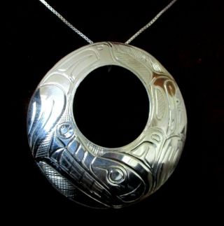 Sterling Silver Wolf Pendant Large Pacific Northwest Coast First Nations Signed