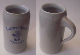 Vintage Brauerei Geuder Uffenheim 1l Salt Glazed Beer Mug Stein
