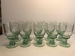 10 Vintage Pale Green Glass Goblet Shaped Wine Or Water Glasses - 10oz 5.  5 " Tall