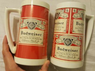 2 Vintage Budweiser Beer Mug Thermo - Serv Insulated Cup Red Advertising Plastic