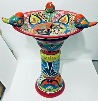 Talavera Mexican Pottery Large 19 " Bird Bath Bird Ceramic Birdbath Folk Art