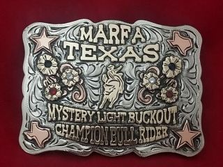 Vintage Cowboy Rodeo Trophy Belt Buckle Marfa Texas Champion Bull Riding 873