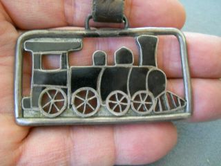 Old Rare1950s - 60s Southwestern Onyx Inlay Sterling Silver Train Engine Watch Fob
