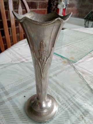 Vintage Silver Plated English Rose Bud Vase Art Nouveau Design