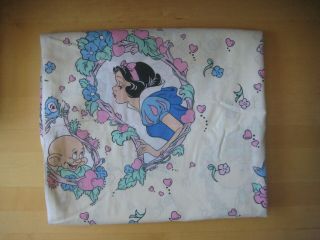 Vintage Disney Snow White And Dopey Twin Size White Flat Sheet 74” X 94”