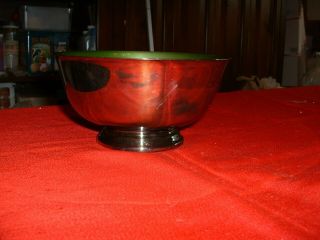 Vintage Reed & Barton Silver plated bowl with green enamel inside 2