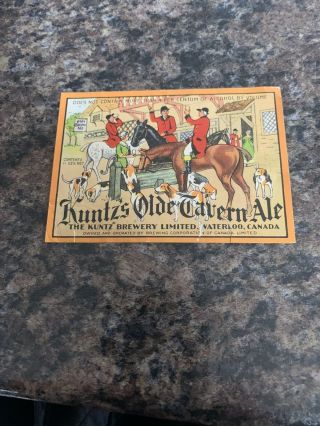 Beer Label - Kuntz Olde Tavern Ale,  Kuntz Brewery Ltd,  Waterloo,  Ontario,  Canada
