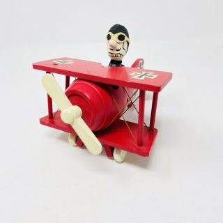 Vintage Red Baron Wood Plane Music Box Schmid 1968 Snoopy Peanuts Missing Spike