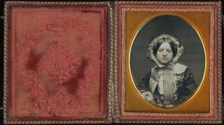 Young Lady Wearing Bonnet Tinted Face 1/6 Plate Daguerreotype F423 2
