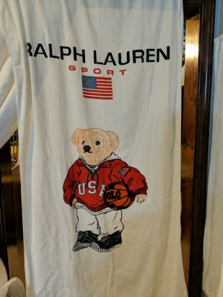Vintage Ralph Lauren Polo Bear Large Beach Towel Sport Bath Rlx Stadium 90s