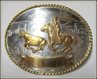 Quality Vintage Comstock Sterling Silver Front Roping Trophy Belt Buckle