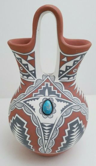 Gorgeous Native American Wedding Vase With Large Turquoise By Mary Small