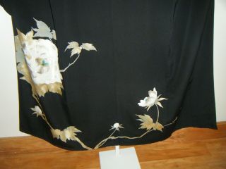 Vintage Hand Painted Japanese Silk Tomesode Kimono w/ Embroidered Peony - T1019 2