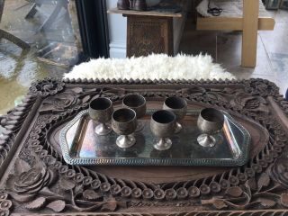 6 X Vintage Silver Plate Epns Miniature Goblets & Tray