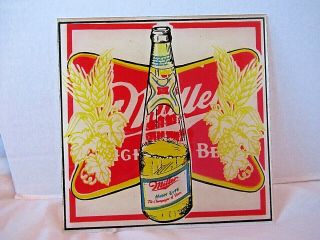 Vintage Reverse Painted Glass Miller High Life Beer Sign 6 " Square Pane