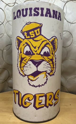 Vintage Lsu Tigers Louisiana State University College Waste Basket Trash Can