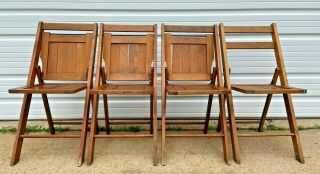 Set Of 4 Vintage Wooden Folding Chairs