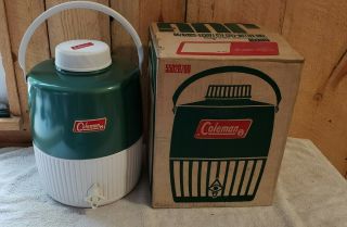 Vintage Coleman 2 Gallon Green White Water Jug With Box 1967