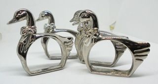 Authentic Vintage Art Deco 1930.  S Silver Plated Set Of 4 Duck Napkin Rings.