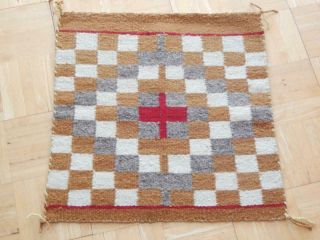 Vintage Navajo Indian Square Large Sized Ganado Rug Blanket Weaving Cross Desgn