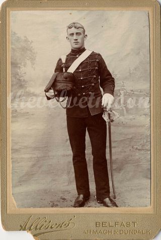Vintage Male Studio - Cabinet Card Studio Portrait Of Irish Cadet In Uniform