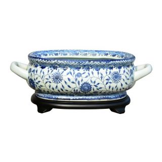 Unique Blue & White Porcelain Foot Bath Basin Chinese Floral Motif With Base