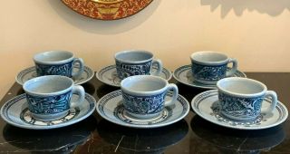 Felix Tissot Taxco Hand Painted Pottery Cups And Saucers Set Of 6