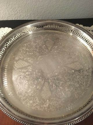 Vintage Silver Plated Serving Tray Round 13 Inches