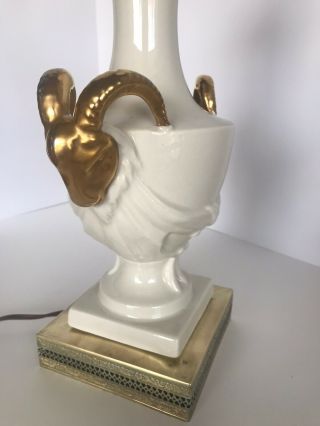 Vintage Ram Head Ceramic And Brass Table Lamp