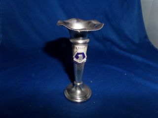 H.  M.  S.  Furious Souvenir Bud Vase C.  1920 Silver Plate & Enamel