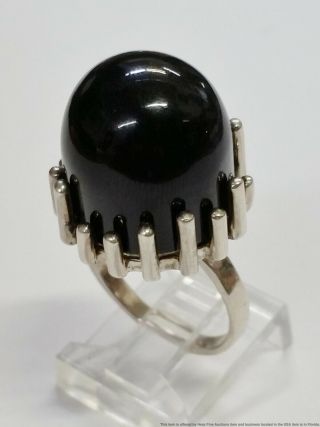 Large Vintage Black Onyx Sterling Silver Ring Size 8
