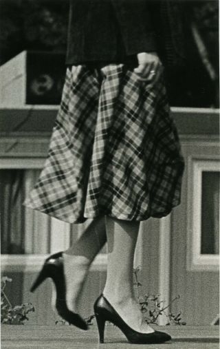Woman Walking Shoes High Heels Plaid Skirt Fashion Odd Vintage Snapshot Photo