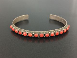 Vintage Richard Or Rita Begay Navajo Sterling Silver Coral Bracelet Cuff