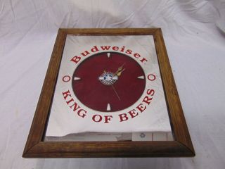 Vintage Budweiser Bar Mirror Framed Clock " King Of Beers " 14 " X 12 " Usa