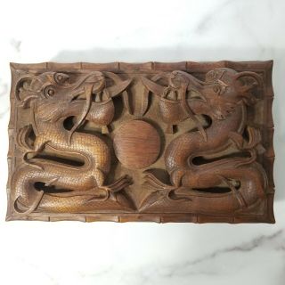 1947 Hand Carved Wood Box 3d Double Facing Chinese Dragon Asia India Mens Valet
