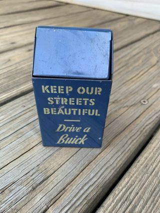 Vintage Keep Streets Drive A Buick Tin Advertising Gas Oil Trash Can