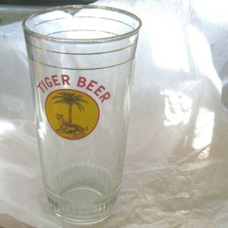 Vintage Tiger Beer Glass With Tiger And Palm Tree Logo Mcm Vintage Has Wear