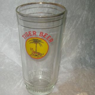 Vintage Tiger Beer Glass with Tiger and Palm Tree Logo MCM Vintage HAS WEAR 3