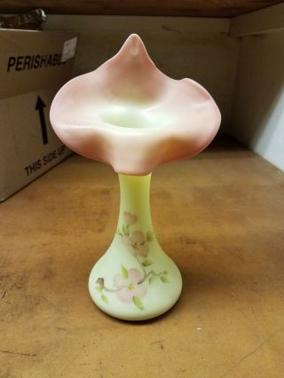 Vintage Fenton Burmese Glass " Pink Dogwood " Hp Tulip Vase Signed
